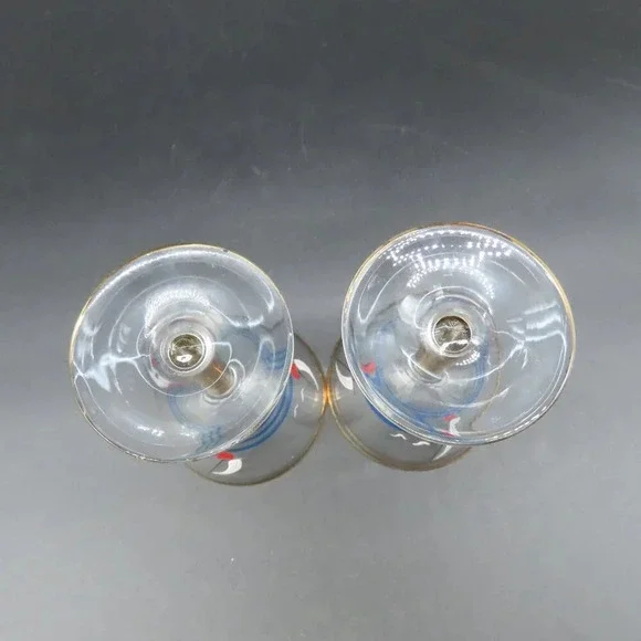 Hand painted Vintage Glass Martini Cocktail Set Italian Sailboats Gold Trim - Picture 6 of 10